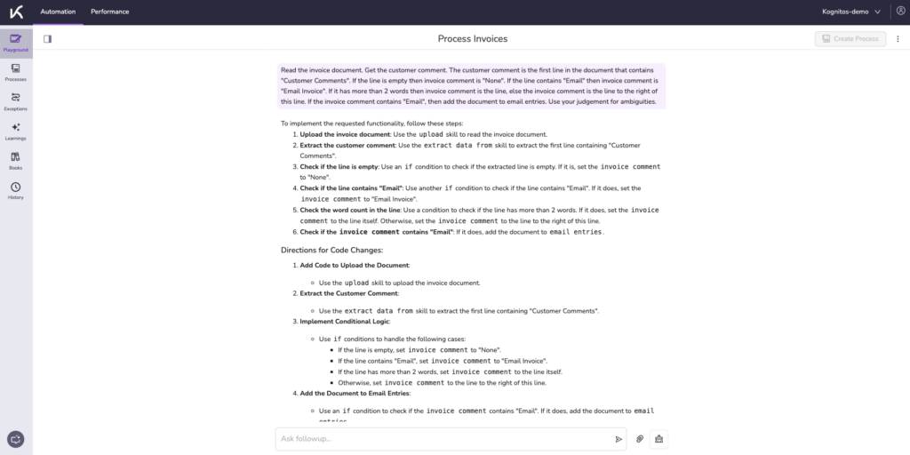 Kognitos HAL reviews and outlines a detailed plan in deterministic English